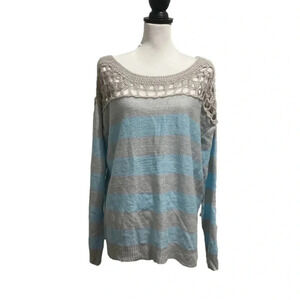 NWT Love Stich Blue Gray striped sweater. Size large.